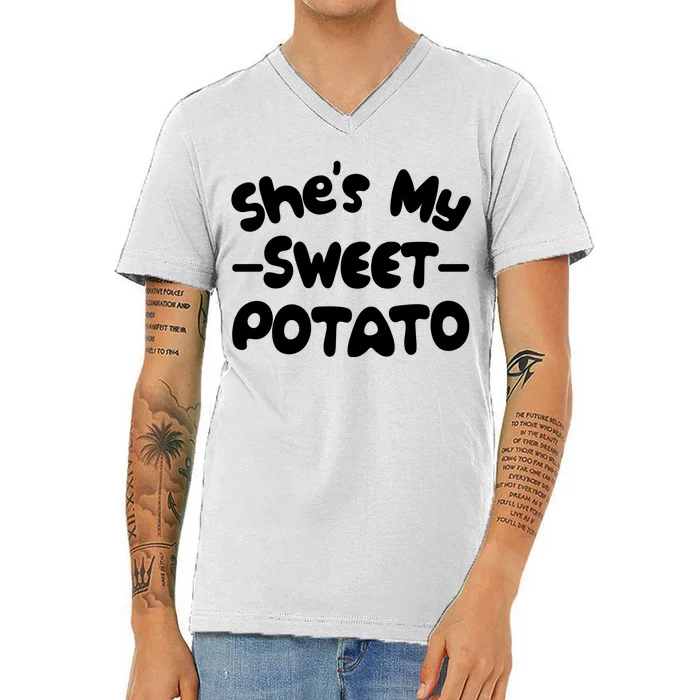 Cute Matching Couples She's My Sweet Potato V-Neck T-Shirt