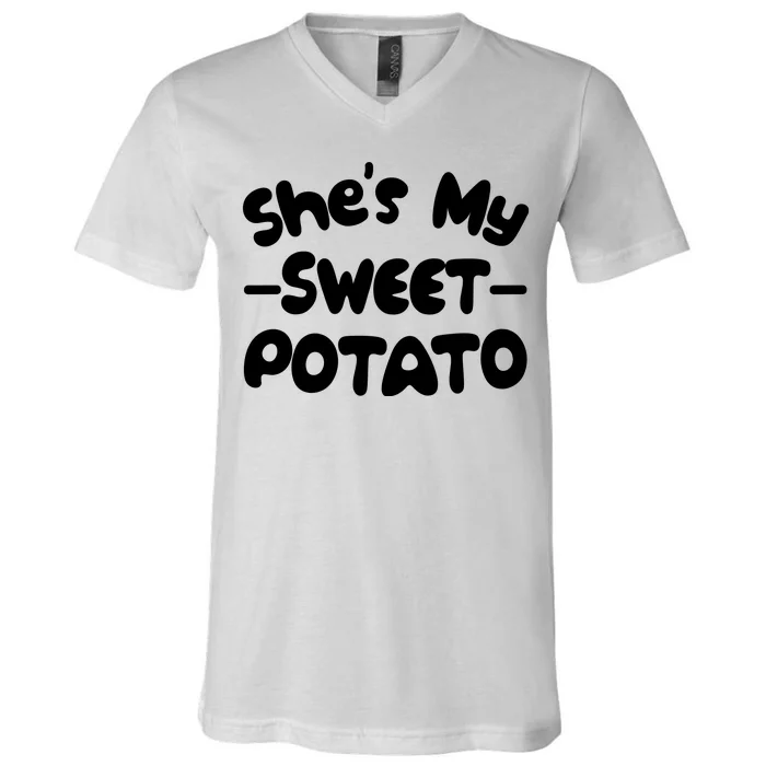 Cute Matching Couples She's My Sweet Potato V-Neck T-Shirt