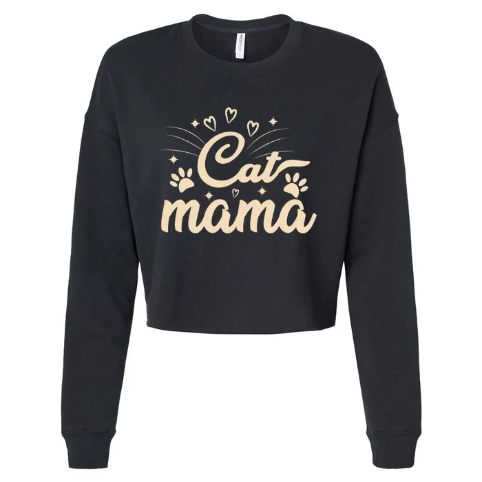 Cat Mama Cat Mom Funny Cat Paw Classic Cropped Pullover Crew