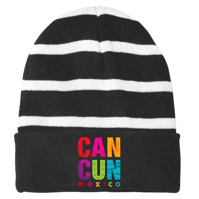 Cancun Mexico Striped Beanie with Solid Band