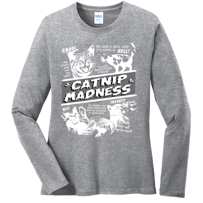 Catnip Madness Cute Kitten Funny Cat Pet Humor Ladies Long Sleeve Shirt