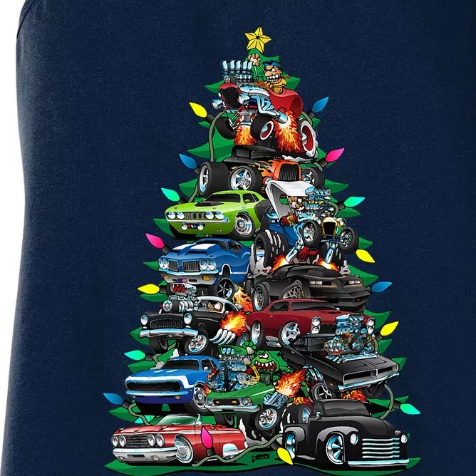 Car Madness Christmas Tree! Classic Muscle Cars And Hotrods Women's Racerback Tank