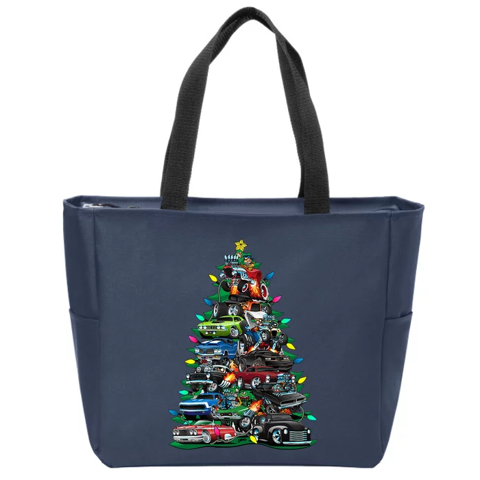 Car Madness Christmas Tree! Classic Muscle Cars And Hotrods Zip Tote Bag