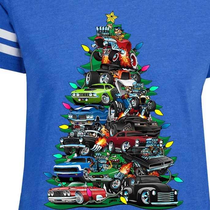 Car Madness Christmas Tree! Classic Muscle Cars And Hotrods Enza Ladies Jersey Football T-Shirt