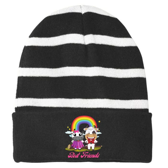 Cow Mooey Cute Strawberry Cow Best Friends Striped Beanie with Solid Band