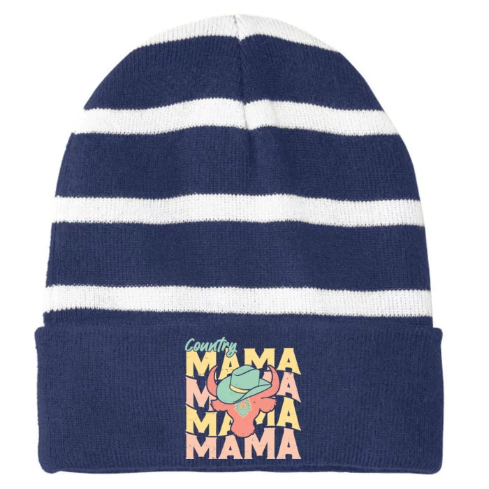 Country Mama Cowgirl Cute Mom Gift Striped Beanie with Solid Band