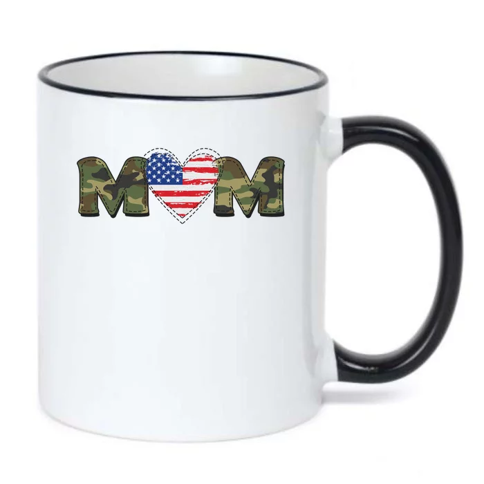 Cute Military Camouflage Mom American USA Flag Heart Black Color Changing Mug