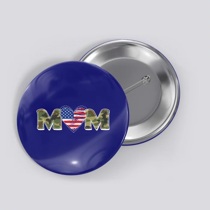 Cute Military Camouflage Mom American USA Flag Heart Button