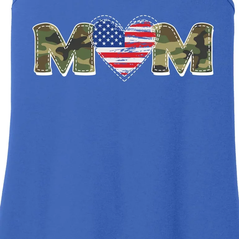 Cute Military Camouflage Mom American USA Flag Heart Ladies Essential Tank