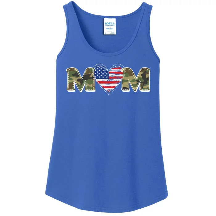 Cute Military Camouflage Mom American USA Flag Heart Ladies Essential Tank