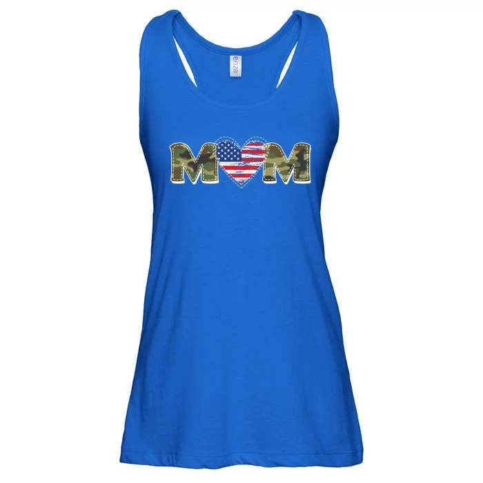 Cute Military Camouflage Mom American USA Flag Heart Ladies Essential Flowy Tank