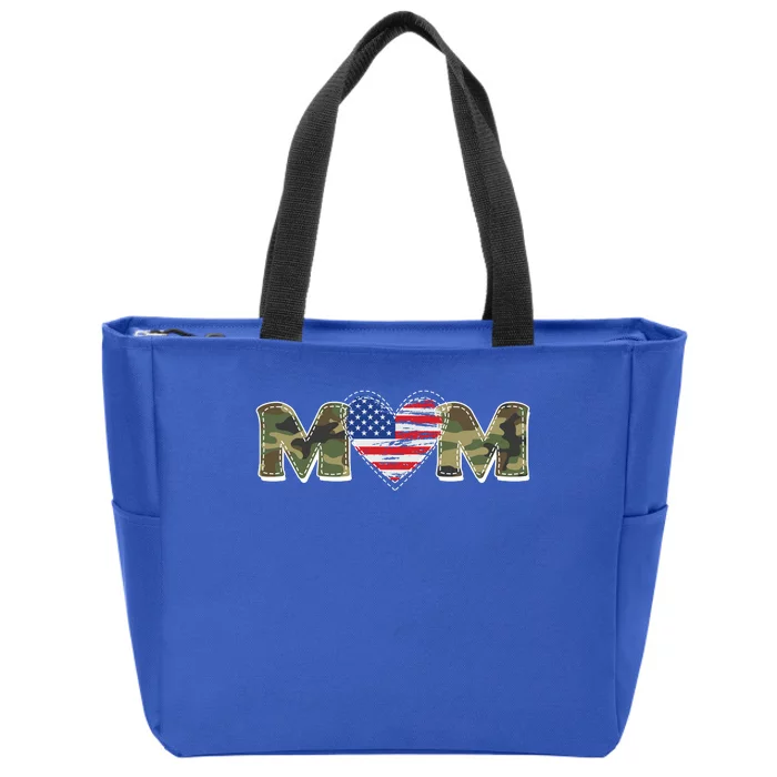 Cute Military Camouflage Mom American USA Flag Heart Zip Tote Bag