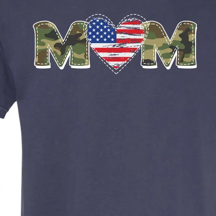 Cute Military Camouflage Mom American USA Flag Heart Garment-Dyed Heavyweight T-Shirt