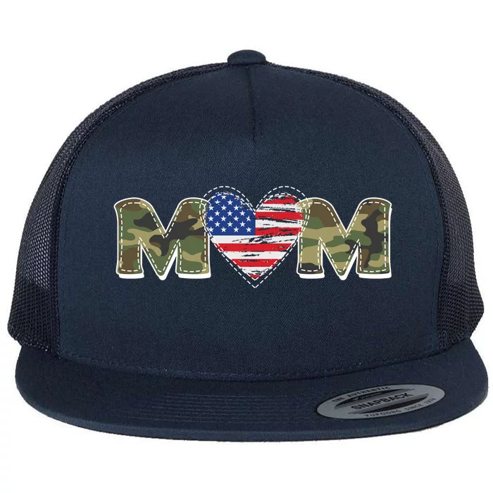 Cute Military Camouflage Mom American USA Flag Heart Flat Bill Trucker Hat