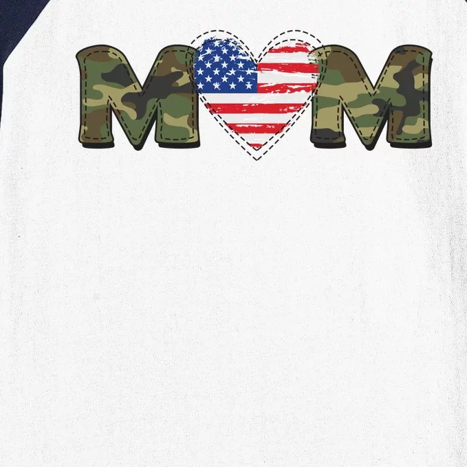 Cute Military Camouflage Mom American USA Flag Heart Baseball Sleeve Shirt