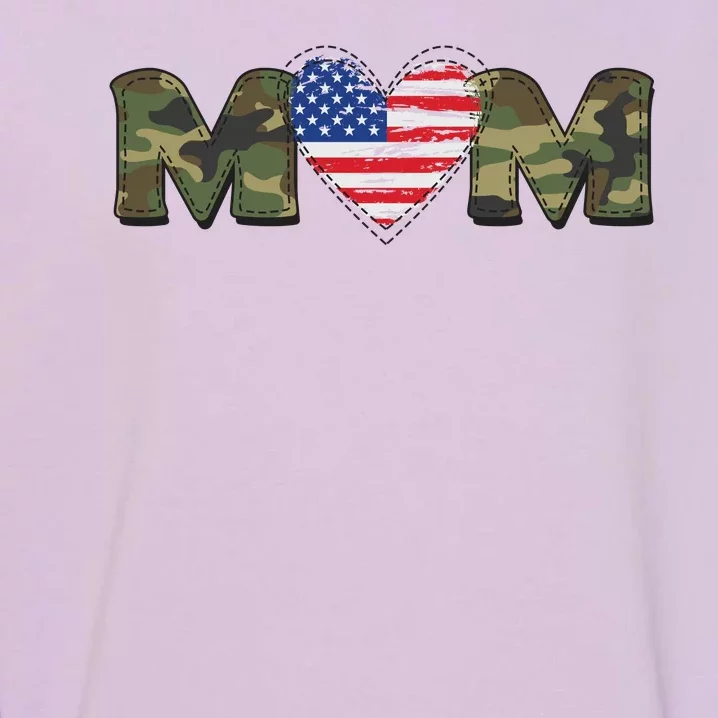 Cute Military Camouflage Mom American USA Flag Heart Garment-Dyed Sweatshirt