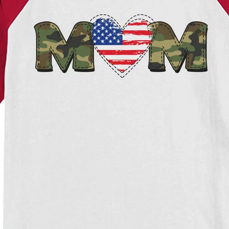 Cute Military Camouflage Mom American USA Flag Heart Kids Colorblock Raglan Jersey