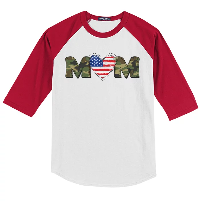 Cute Military Camouflage Mom American USA Flag Heart Kids Colorblock Raglan Jersey