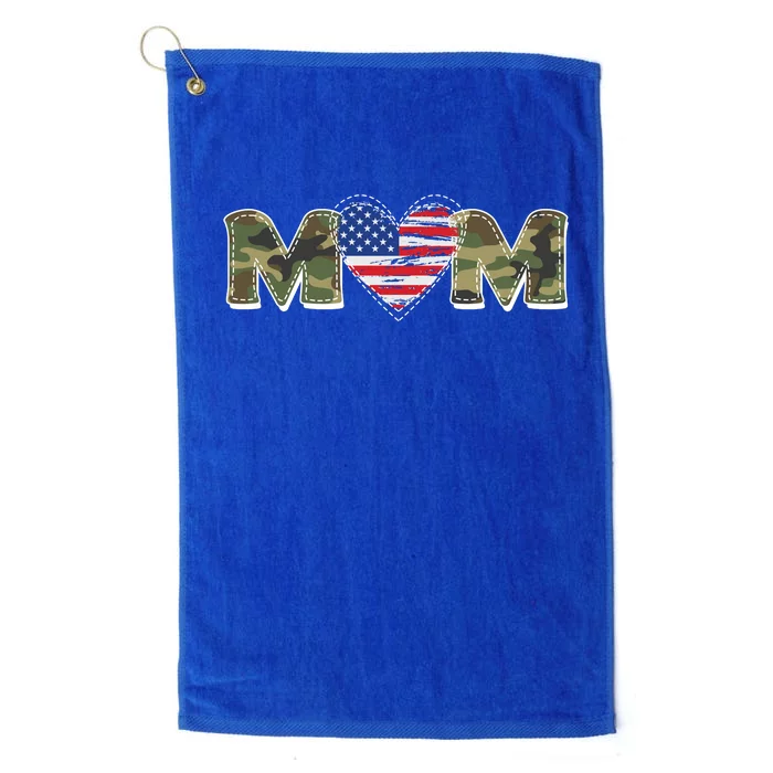 Cute Military Camouflage Mom American USA Flag Heart Platinum Collection Golf Towel