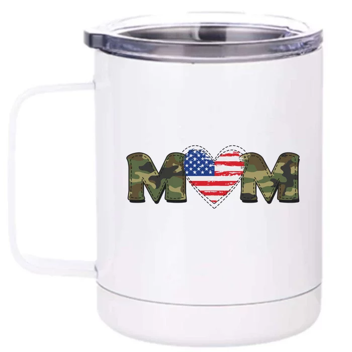 Cute Military Camouflage Mom American USA Flag Heart Front & Back 12oz Stainless Steel Tumbler Cup