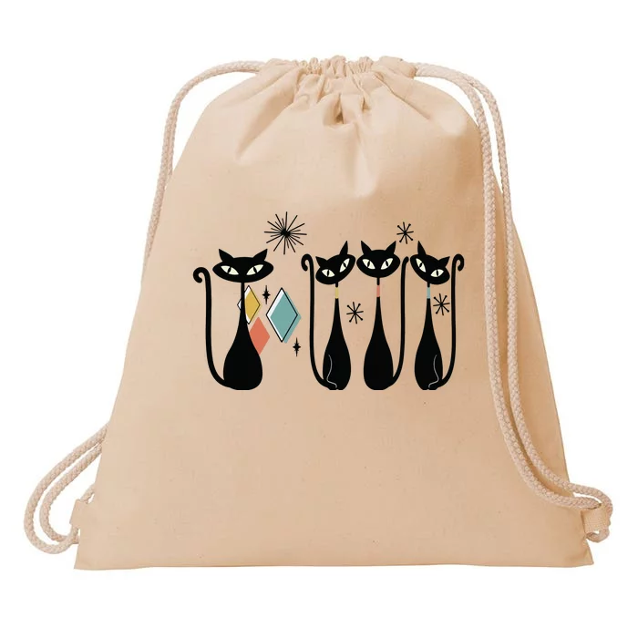 Cat Mid Century Cats 50s Cats Atomic Cats Drawstring Bag