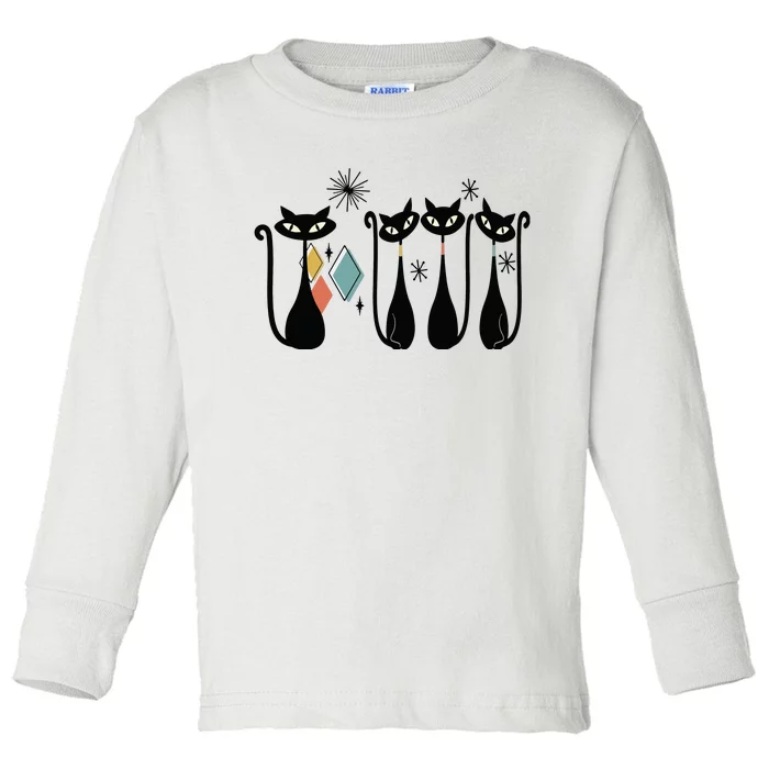 Cat Mid Century Cats 50s Cats Atomic Cats Toddler Long Sleeve Shirt