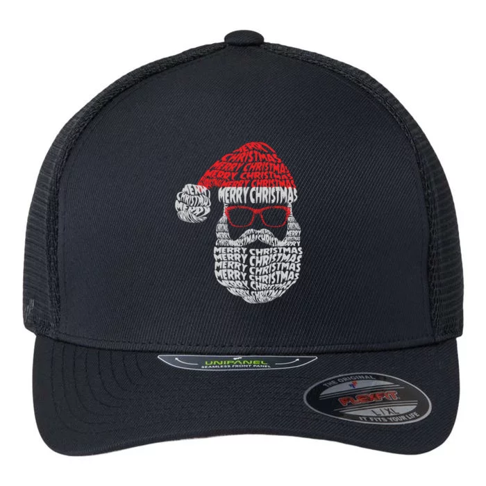 Cool Merry Christmas Text Art Santa Claus Flexfit Unipanel Trucker Cap