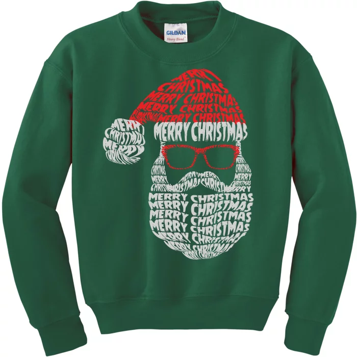 Cool Merry Christmas Text Art Santa Claus Kids Sweatshirt