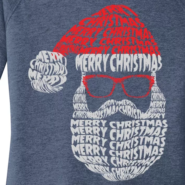 Cool Merry Christmas Text Art Santa Claus Women's Perfect Tri Tunic Long Sleeve Shirt