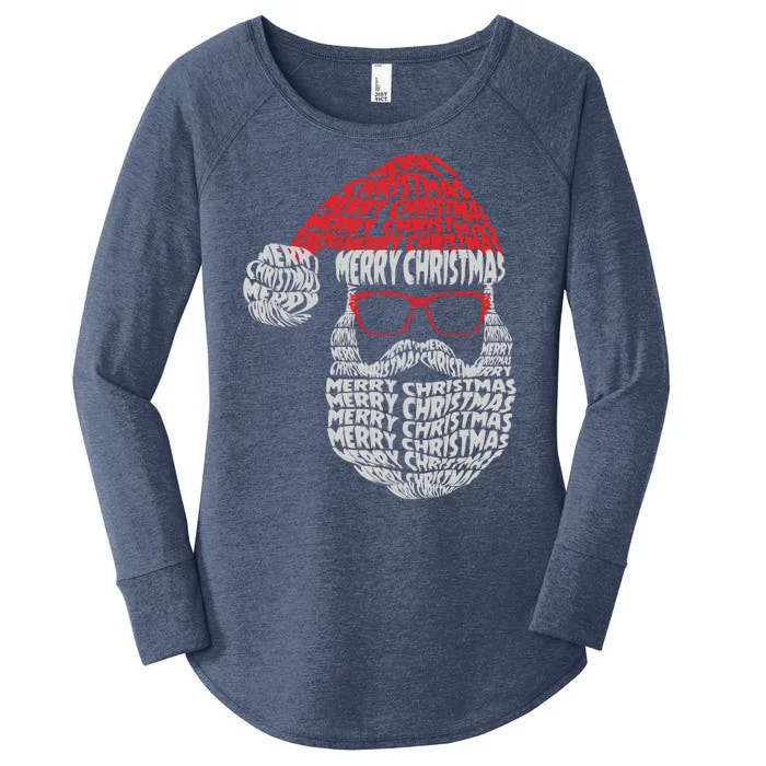 Cool Merry Christmas Text Art Santa Claus Women's Perfect Tri Tunic Long Sleeve Shirt