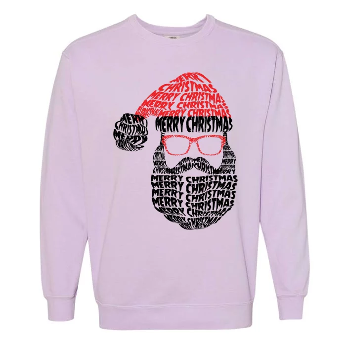 Cool Merry Christmas Text Art Santa Claus Garment-Dyed Sweatshirt