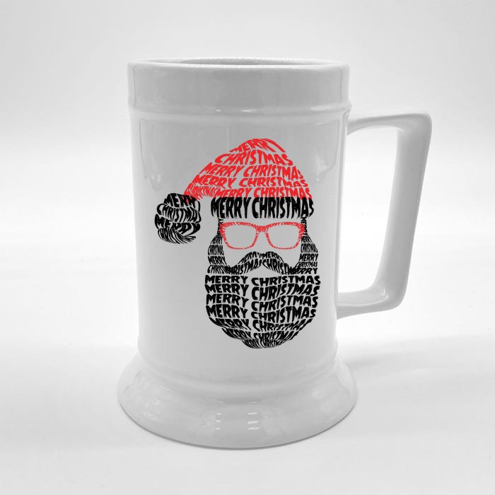 Cool Merry Christmas Text Art Santa Claus Front & Back Beer Stein