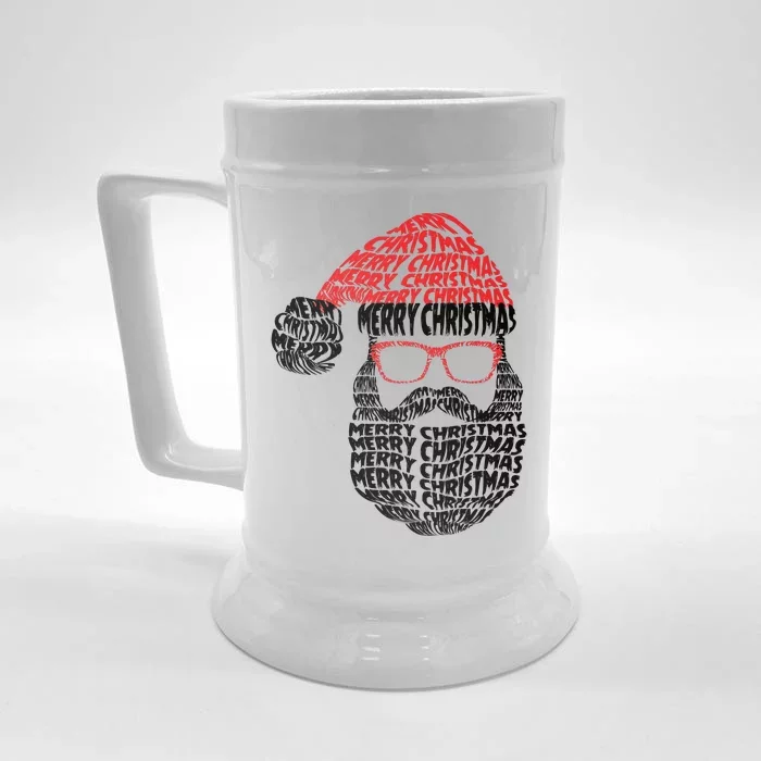 Cool Merry Christmas Text Art Santa Claus Front & Back Beer Stein