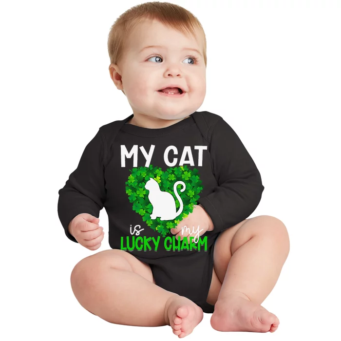 Cute My Cat Is My Lucky Charmss Shamrocks Saint Patrick's Day Baby Long Sleeve Bodysuit