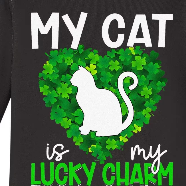 Cute My Cat Is My Lucky Charmss Shamrocks Saint Patrick's Day Baby Long Sleeve Bodysuit