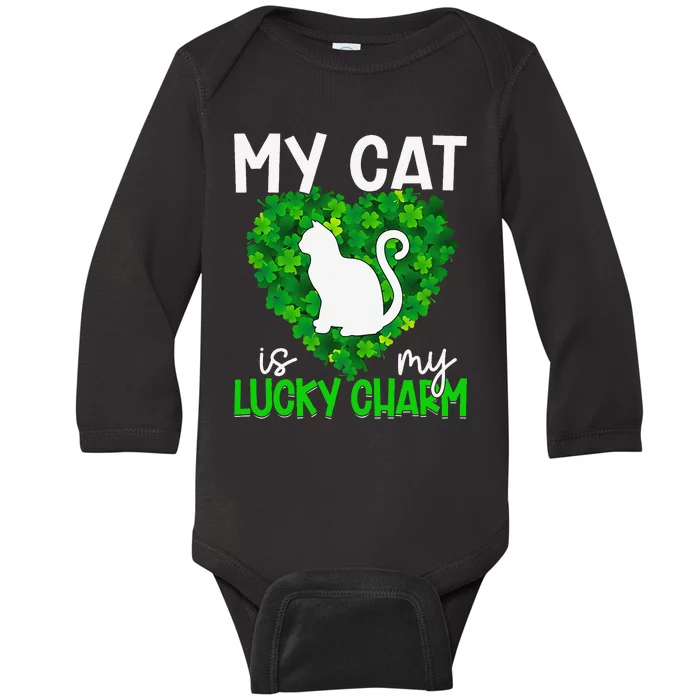 Cute My Cat Is My Lucky Charmss Shamrocks Saint Patrick's Day Baby Long Sleeve Bodysuit