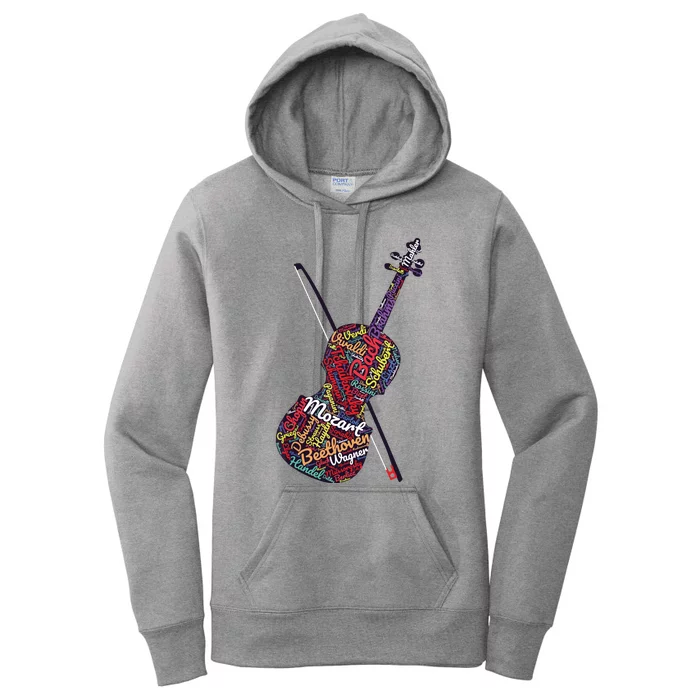 Classical Music Composers Violin Word Art Women's Pullover Hoodie