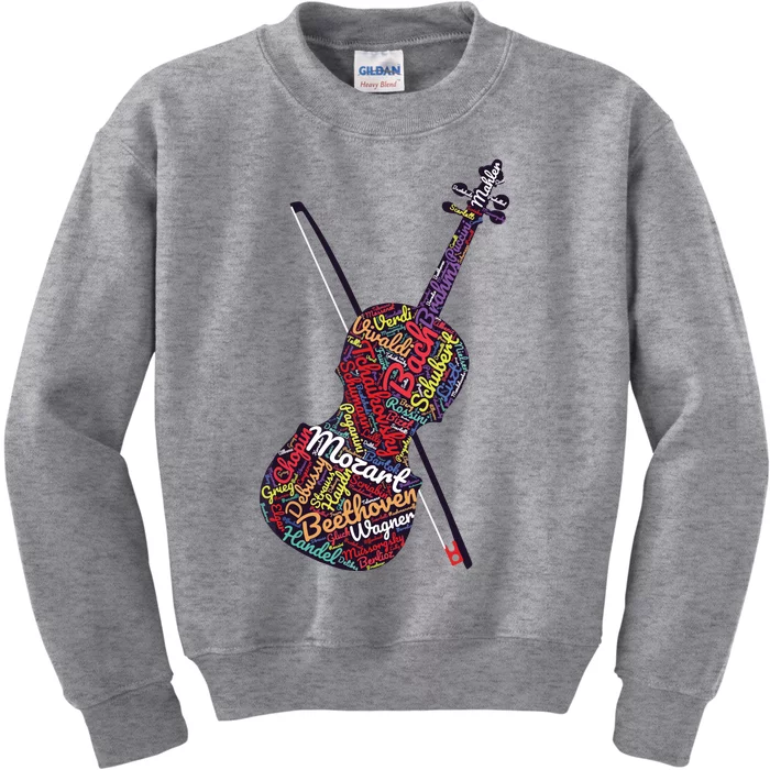 Classical Music Composers Violin Word Art Kids Sweatshirt