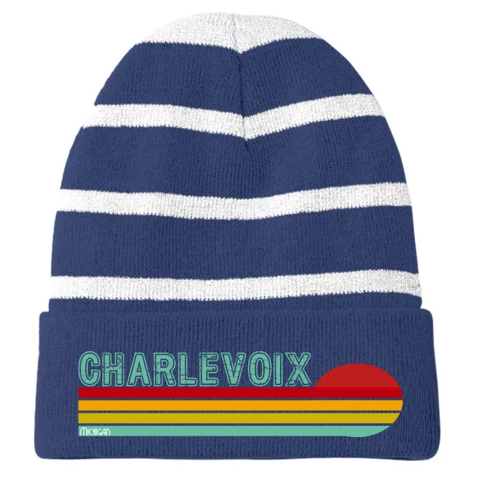 Charlevoix Michigan Striped Beanie with Solid Band