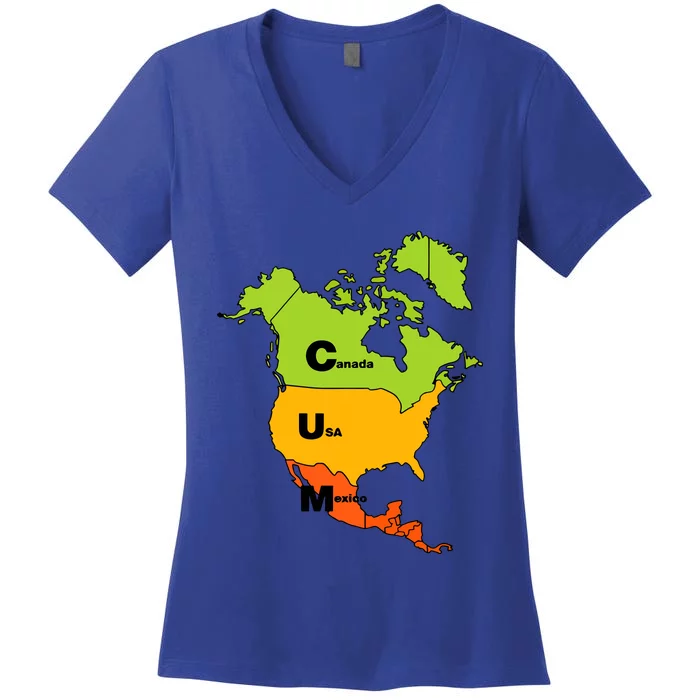 Cum Map Canada Usa And Mexico Women's V-Neck T-Shirt