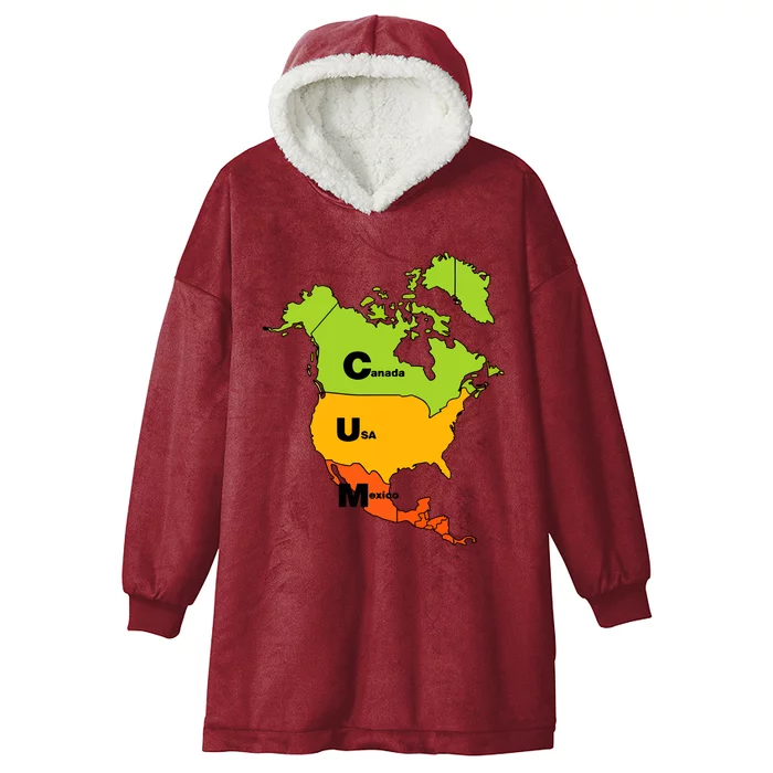 Cum Map Canada Usa And Mexico Hooded Wearable Blanket