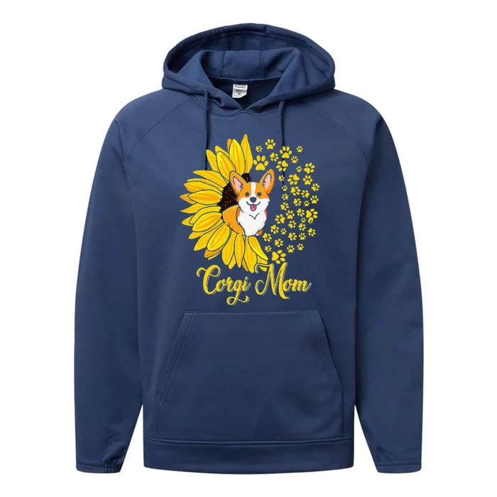 Corgi Mom Cute Corgi Dog Sunflower Happy Mothers Day Performance Fleece Hoodie