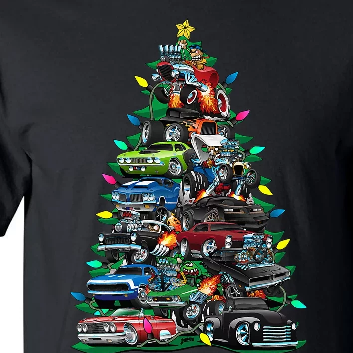 Car Madness Christmas Tree! Classic Muscle Cars And Hotrods Tall T-Shirt