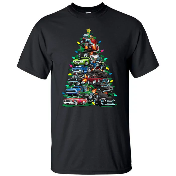 Car Madness Christmas Tree! Classic Muscle Cars And Hotrods Tall T-Shirt