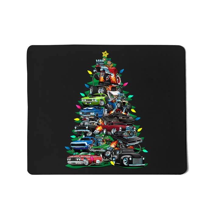 Car Madness Christmas Tree! Classic Muscle Cars And Hotrods Mousepad