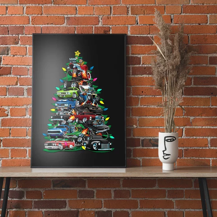 Car Madness Christmas Tree! Classic Muscle Cars And Hotrods Poster