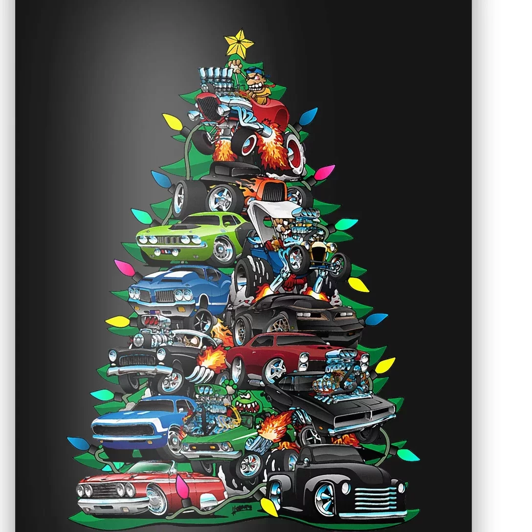 Car Madness Christmas Tree! Classic Muscle Cars And Hotrods Poster