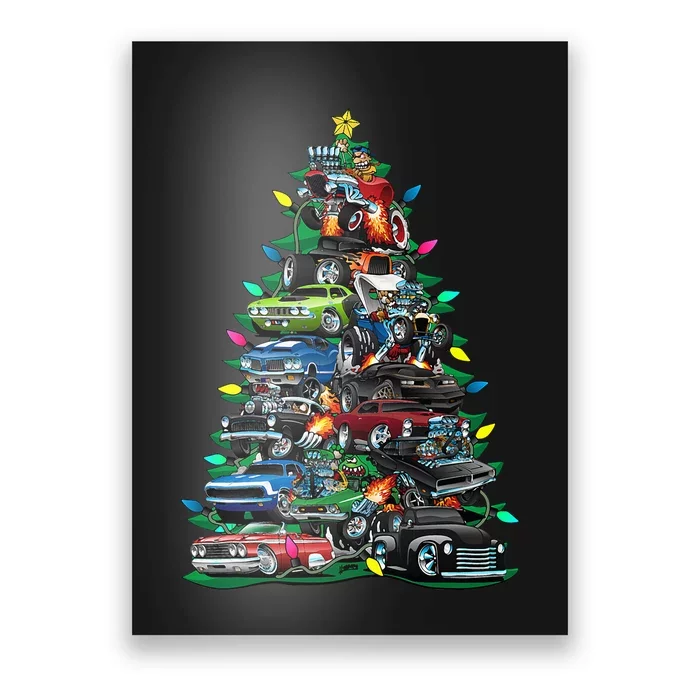 Car Madness Christmas Tree! Classic Muscle Cars And Hotrods Poster