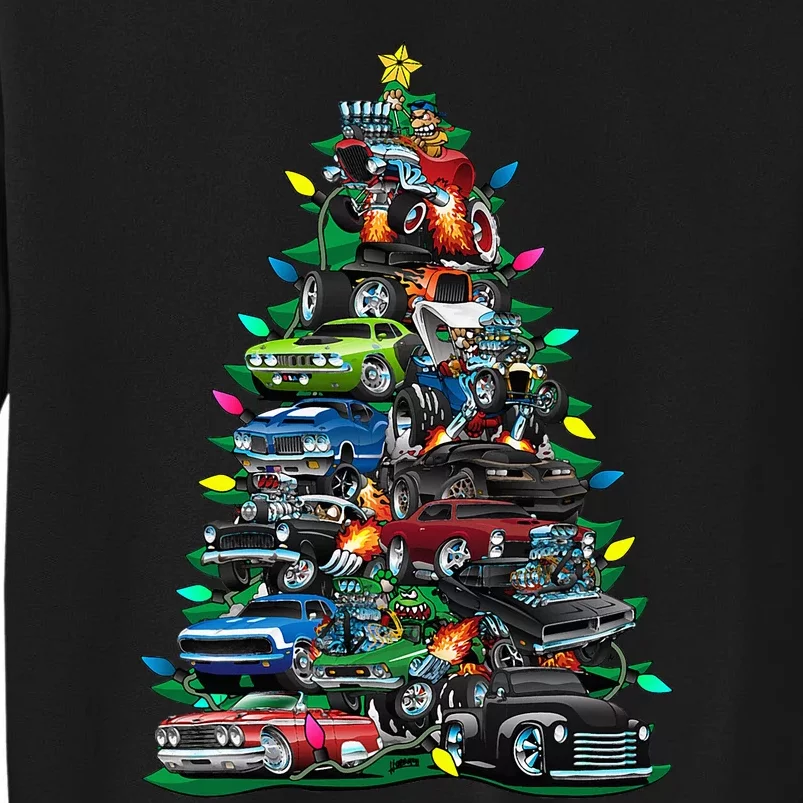 Car Madness Christmas Tree! Classic Muscle Cars And Hotrods Tall Sweatshirt