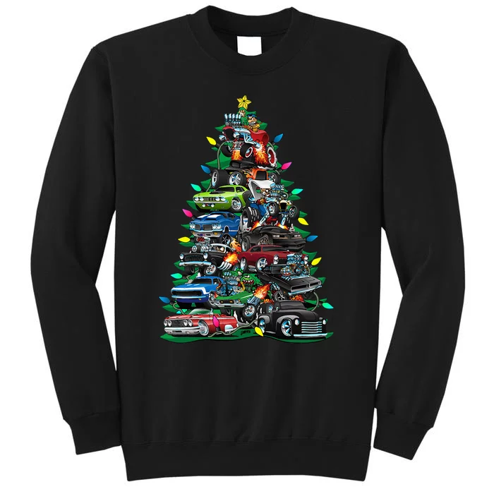 Car Madness Christmas Tree! Classic Muscle Cars And Hotrods Tall Sweatshirt